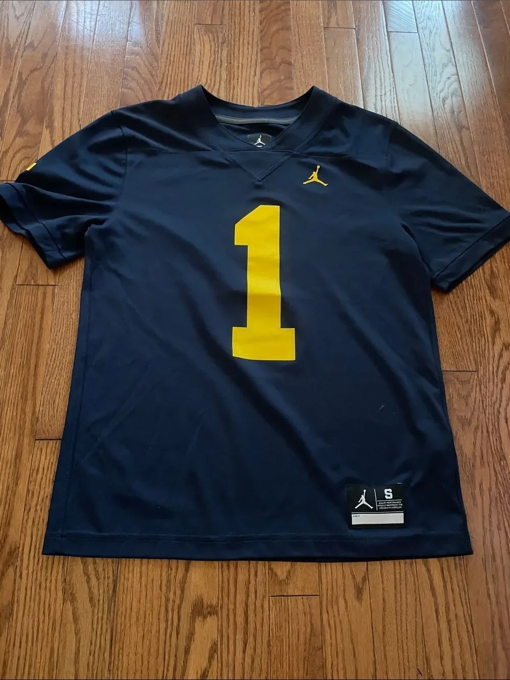 Jordan Michigan Wolverines Navy Blue Dri Fit Number 1 Jersey Sz S